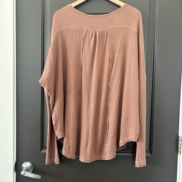 Free People Heartbreaker Thermal Oversized Babydoll Henley Buttoned Top Size L - Picture 4 of 8